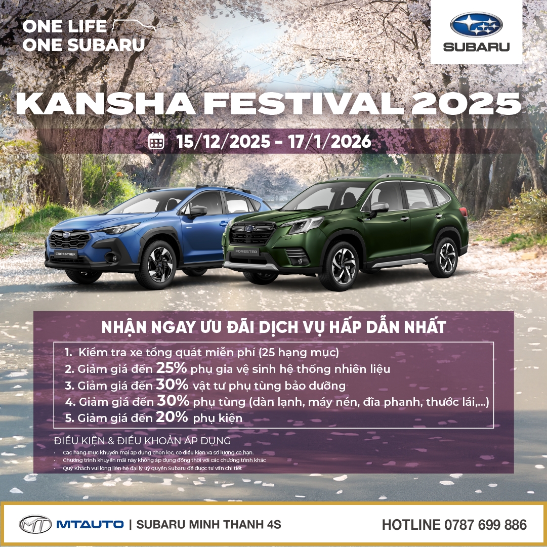 KANSHA DAY 2025 - Chương trình tri ân khách hàng cuối năm, ưu đãi lên đến 30%, vi vu đón Tết cùng Subaru Minh Thanh